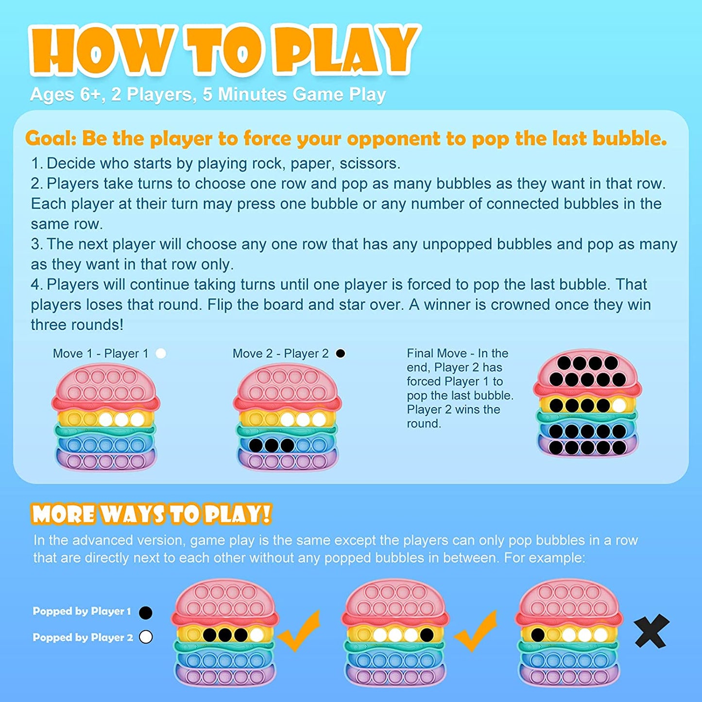 Silicone Push Pop Bubble Fidget Toy 3PCS Fast Food Sensory Toys Stress Reducer