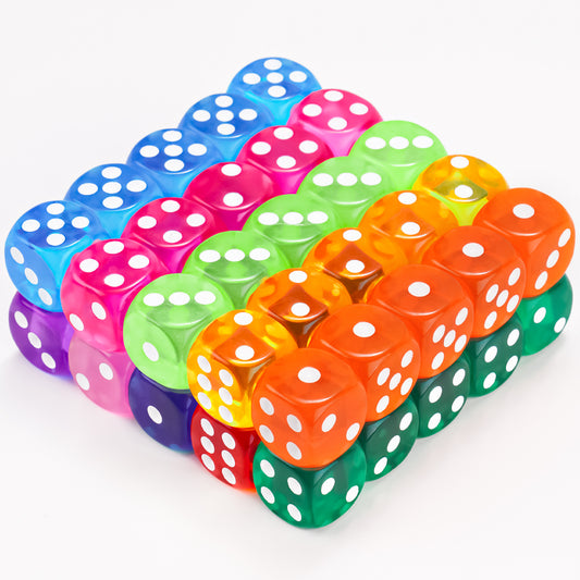 50PCS 14MM Game Dice Set, Solid 6-Sided Translucent Vintage Colors Rounded Cor