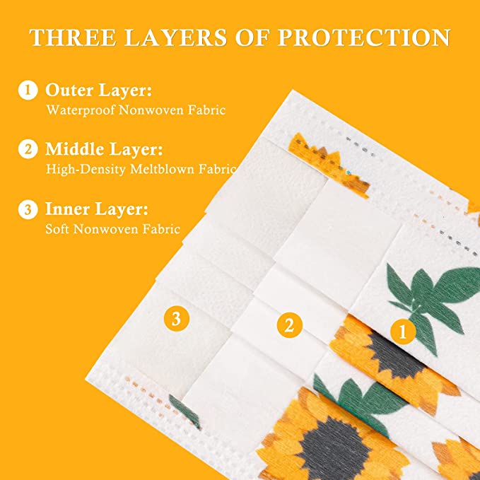 50-Pack Individually Wrapped Disposable Colorful Flower Patterns