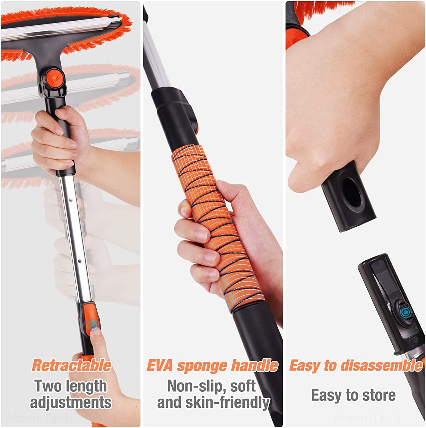 3-In-1 Ice Scraper Snow Brush Squeegee 30"-39" Extendable Aluminum Alloy Handle