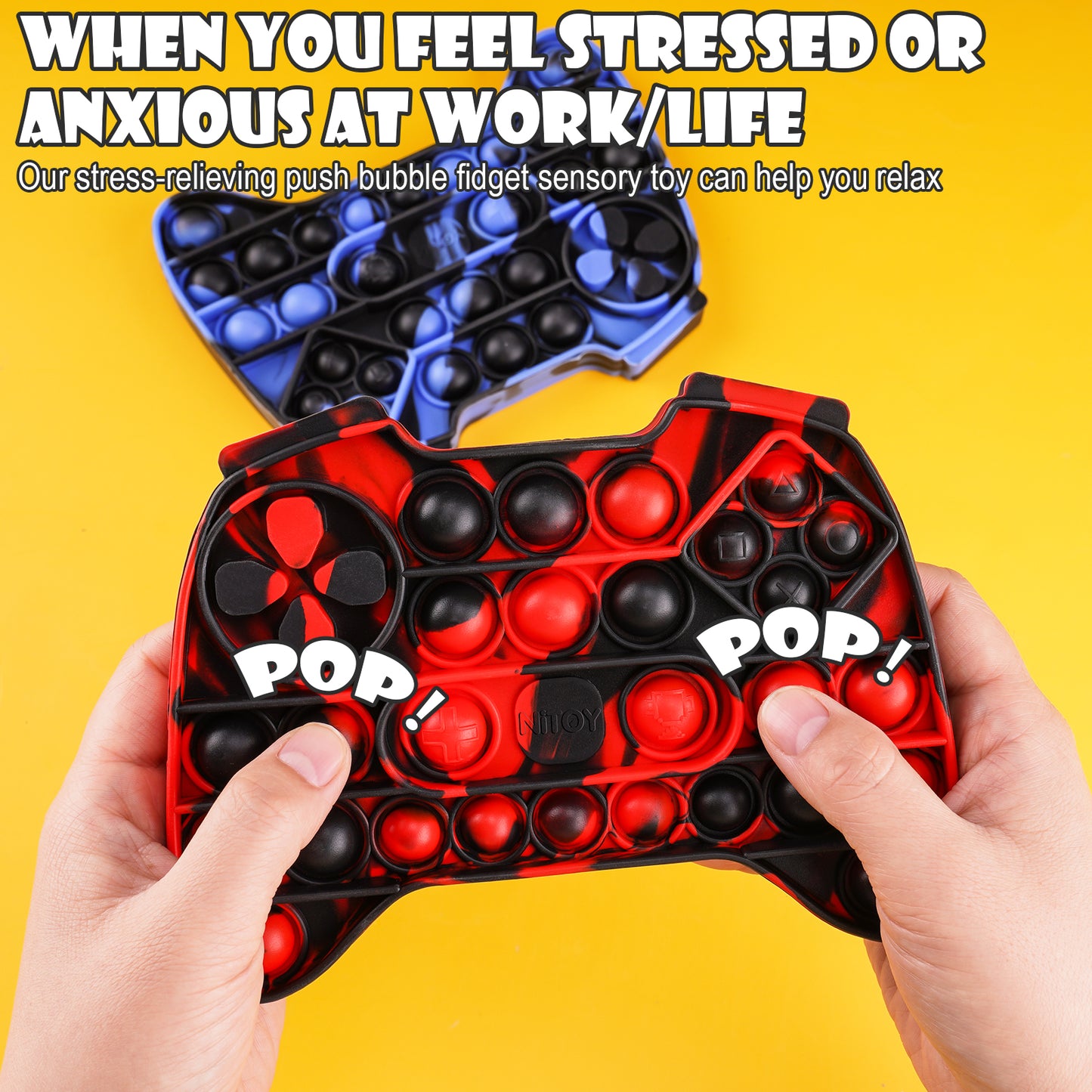 2PCS Game Controller Push Pop Fidget Sensory Toys, Mixed-Sized Silicone