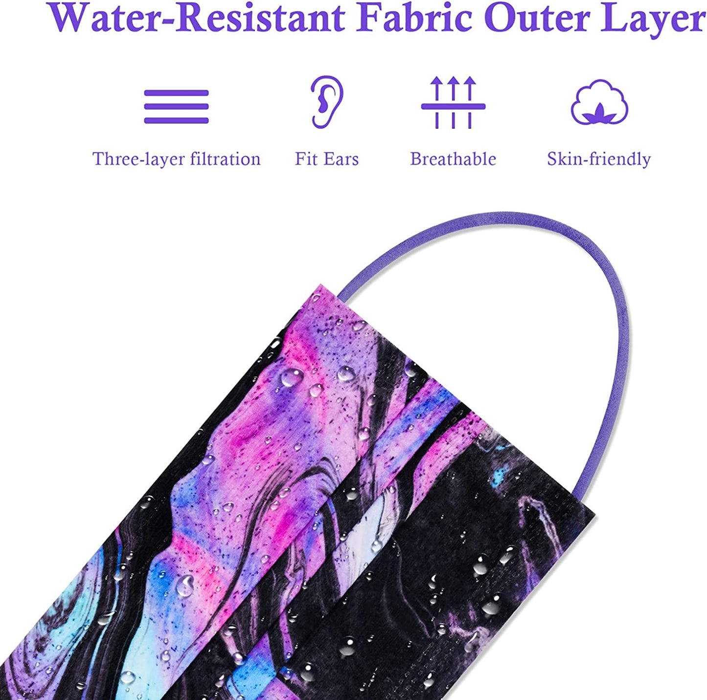 50PCS Purple/Black Tie-Dye Adults Disposable s Individually Wrapped