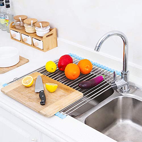 Rollable Dish Drying Rack 17x15 Roll Up Foldable Dish Racks Multipurpose (Blue)