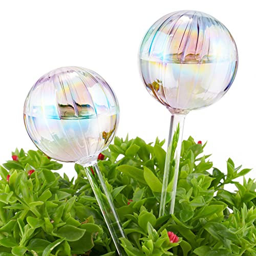 Aqua Spike Self-Watering Bulbs 2PCS 10" Iridescent Pearl Glass Globe Pot Plant