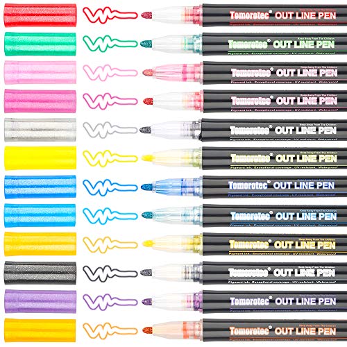 Self-outline Metallic Markers Super Squiggles 12 Colors Double Line Journal Pens