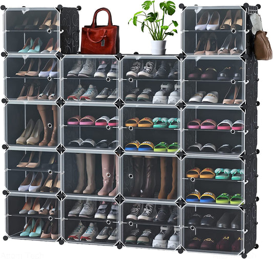 Shoe Rack Organizer w/ Doors 6-Tier Shoe Storage Cabinet 72 Pairs Closet Shelves