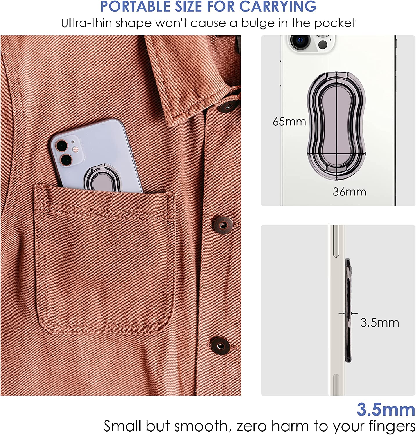 Foldable Phone Ring Holder Finger Kickstand Rotation Stand Metal Ultra-Thin Back