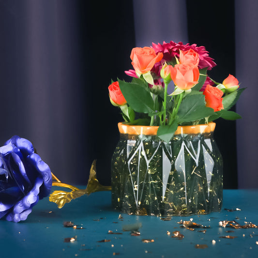 Epoxy Resin Diamond Faceted Vase DIY Casting Silicone Mold Kit+Glitters, Flowe