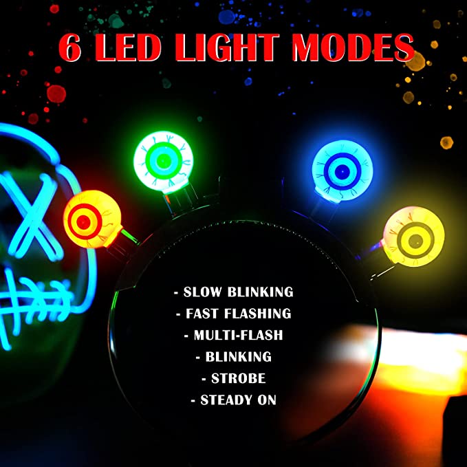 Halloween Party Scary Eyeballs LED Flashing Headband 2PCS Light Up Hoop Horror