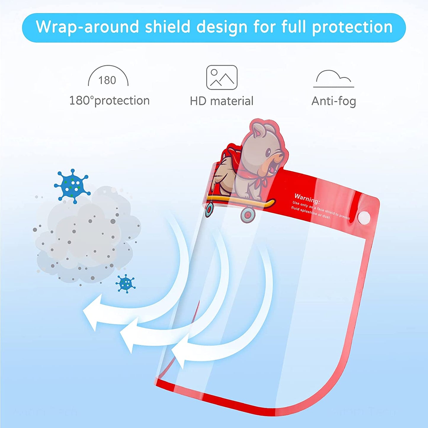 8-Pack Kids' Safety Face Shields Unisex Cute Reusable Coverings Wrap-Around (8