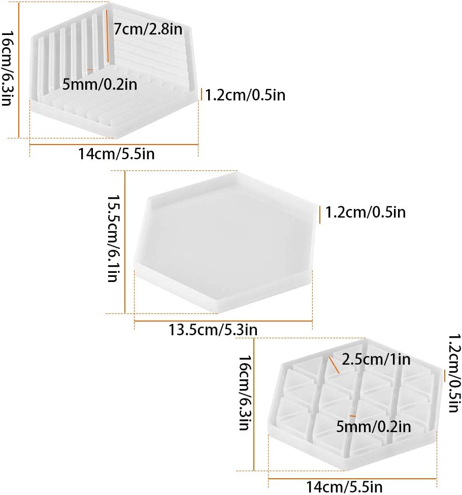 Hexagon Silicone Resin Molds 3PCS Coaster Phone Album, Desktop Decor Decoration