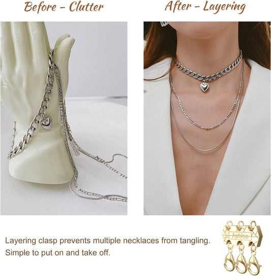 Necklace Layering Magnetic 18K Gold Plated Multistrand 3-Clasp Jewelry Spacers