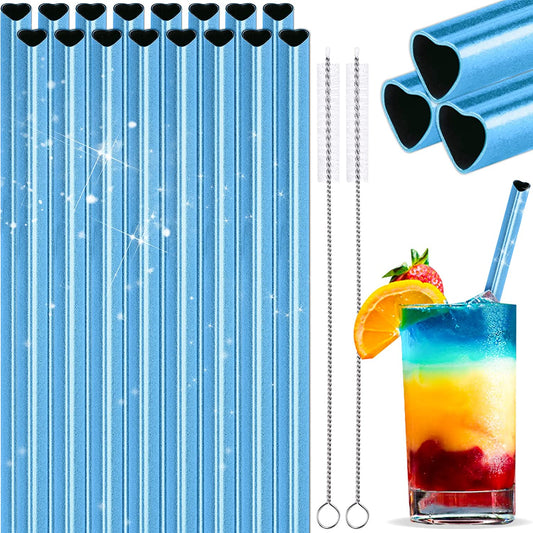 Reusable Stainless Steel Drinking Straws 16PCS Heart Shape Metal Straw 2 Brushes