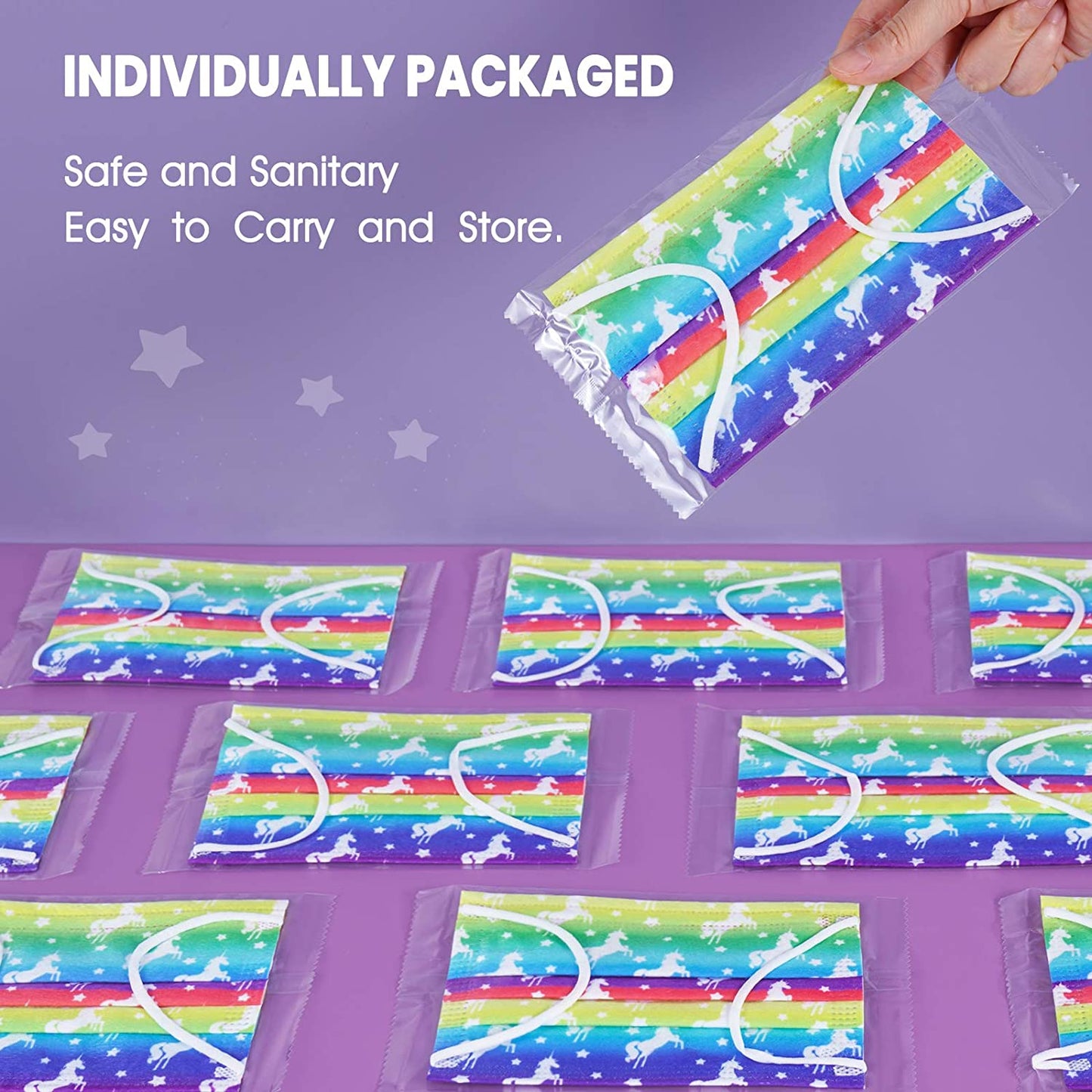 Kid 60PCS Disposable Gradient Rainbow Color Unicorn Star Pattern Individual Wrap