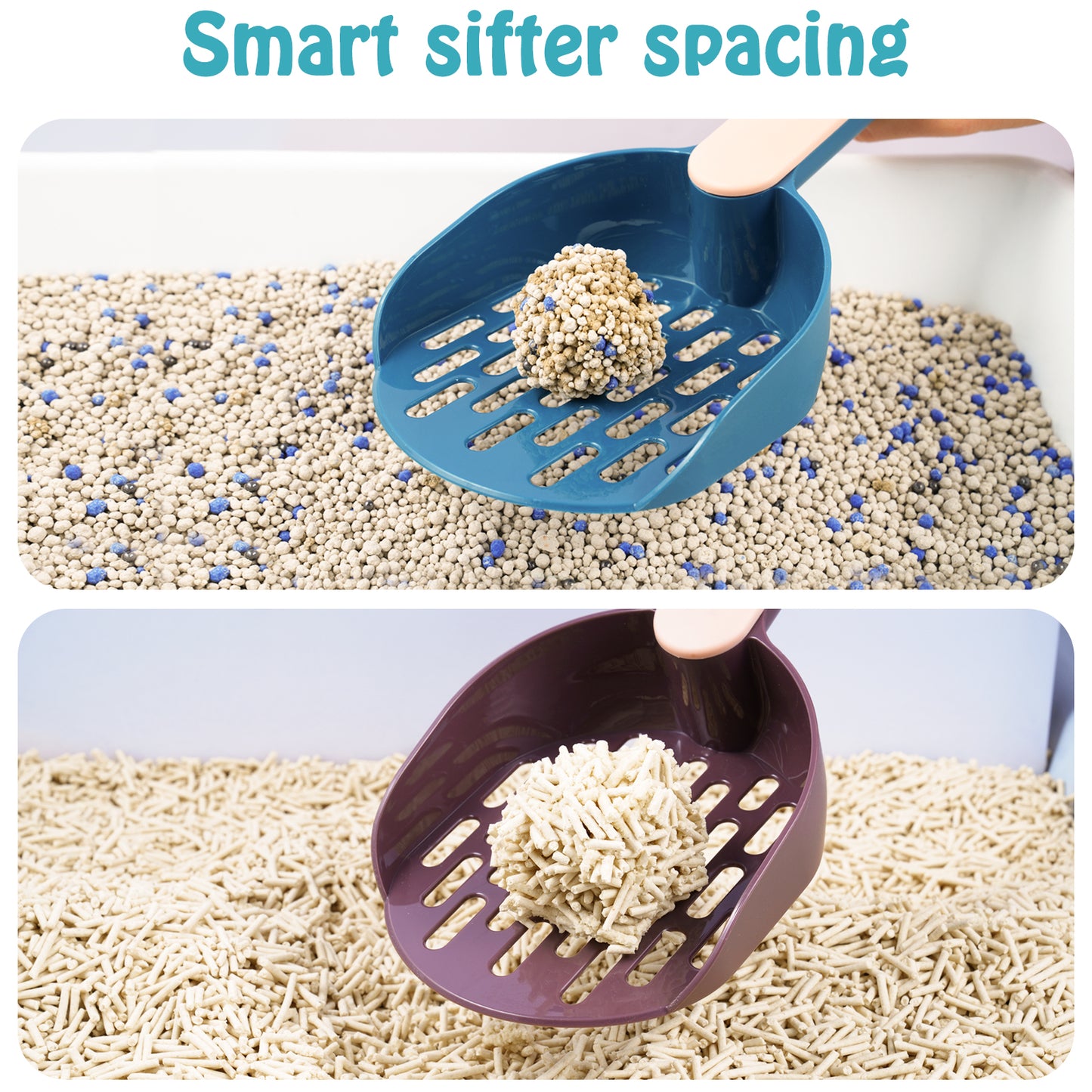 Cat Litter Scoop 2PC Plastic Long Handle Deep Shovel Long Slot Smooth Non-Sticky