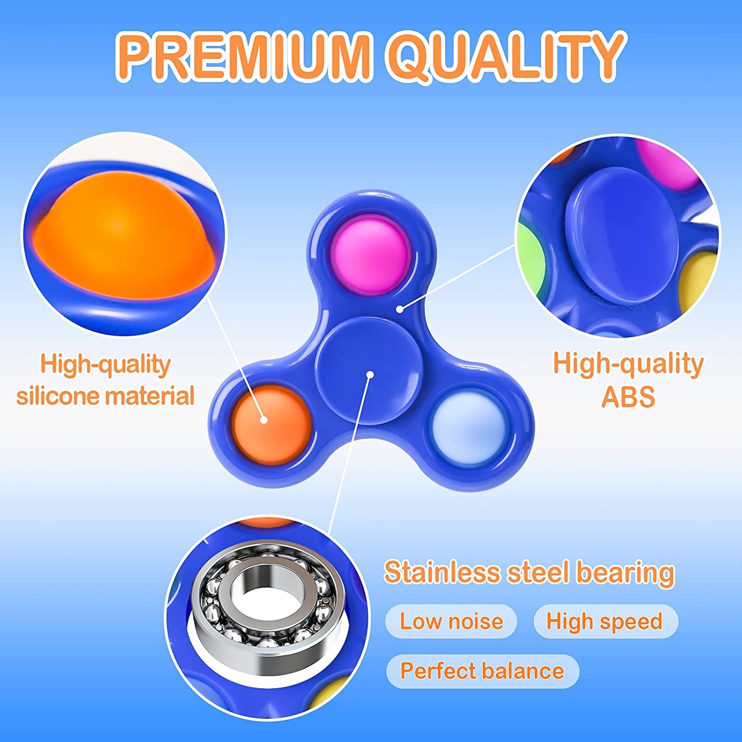 Fidget Pack 4PCS Bubble Fidget Spinners, 2-in-1 Push Pop Bubble Fidget, High-S