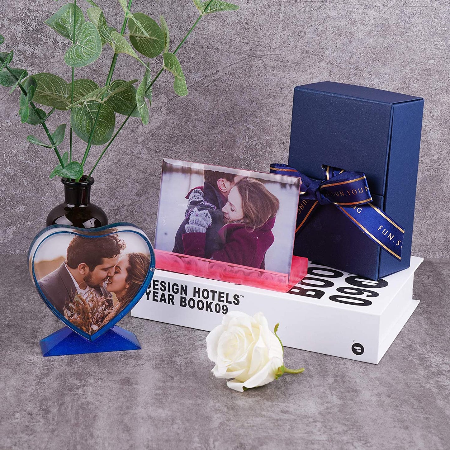 NiArt Photo Frame Resin DIY Casting Silicone Molds 2PCS Heart + Rectangle Holder