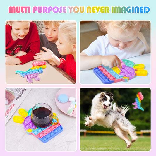 2-Pack Bubble Pop Fidget Toys Silicone Rainbow Push Sensory Toy Set, Large Siz