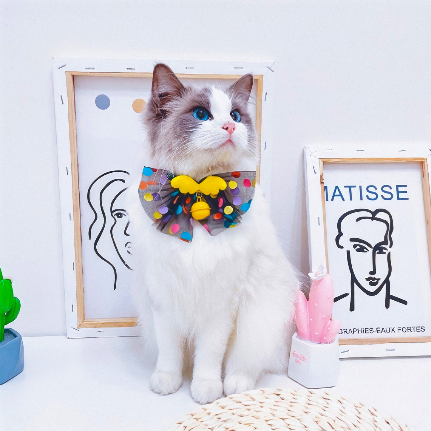 Cat Dog Collars with Bow Tie & Bell 2PCS Pet Safety Mesh Lace Colorful 2 Colors