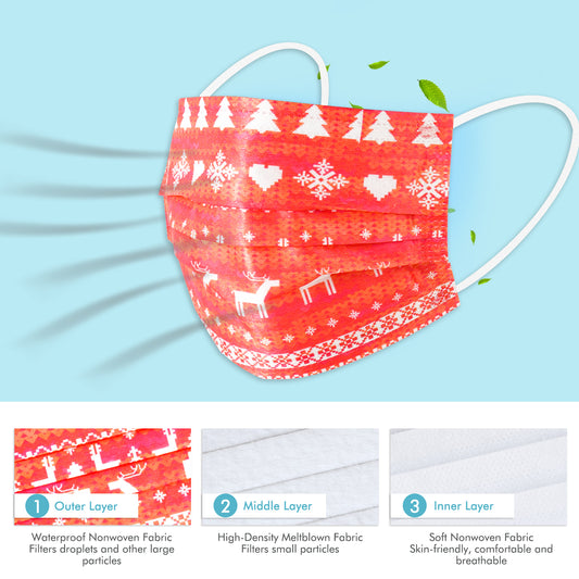 60PCS Disposable Protective Respiratory s Christmas Pattern Print Adult