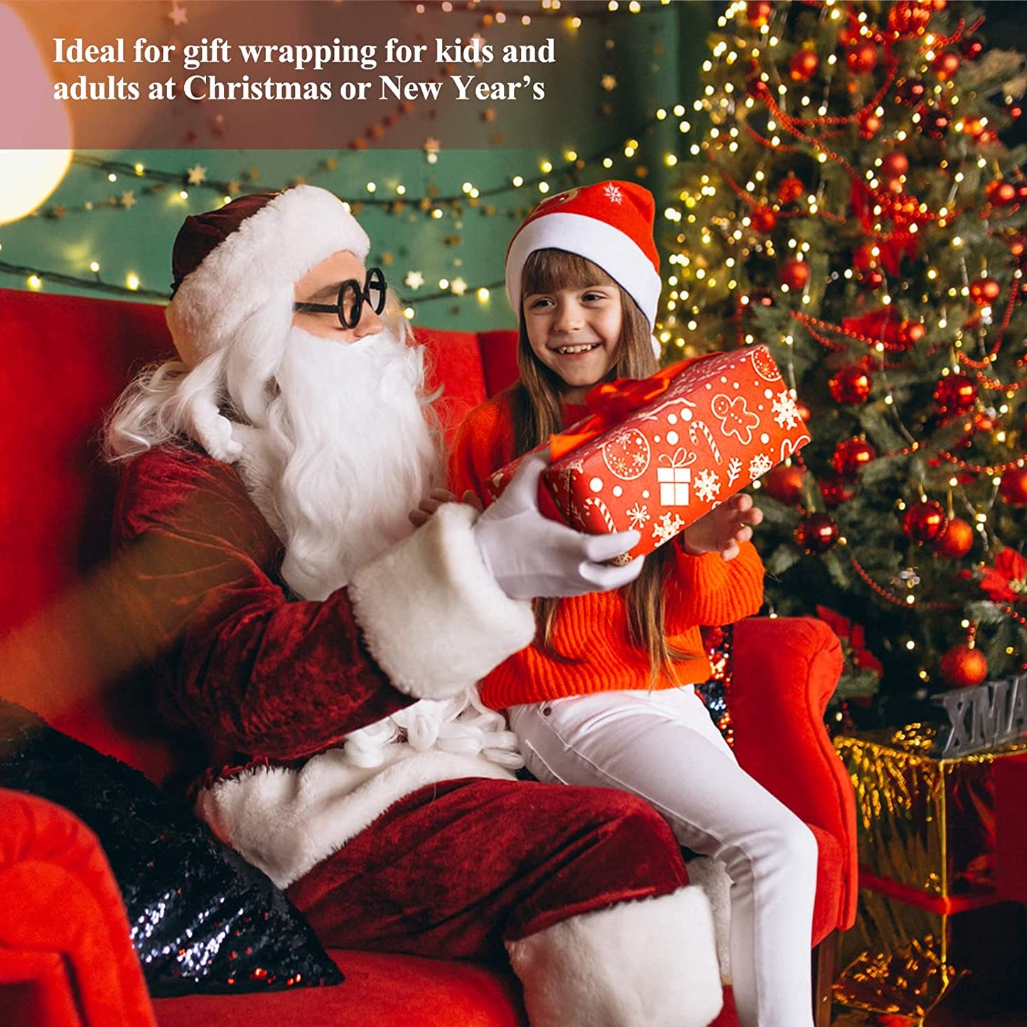 Single-Side Christmas Wrapping Paper 8PCS 28x20 Christmas Holiday Wrapping Paper