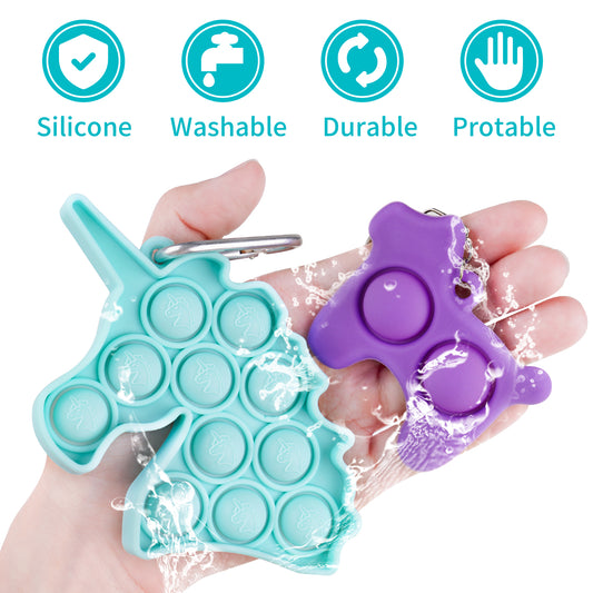 2PCS Push Pop Bubble Fidget Sensory Toy Keychains, Mini Simple Fidget Toys Str