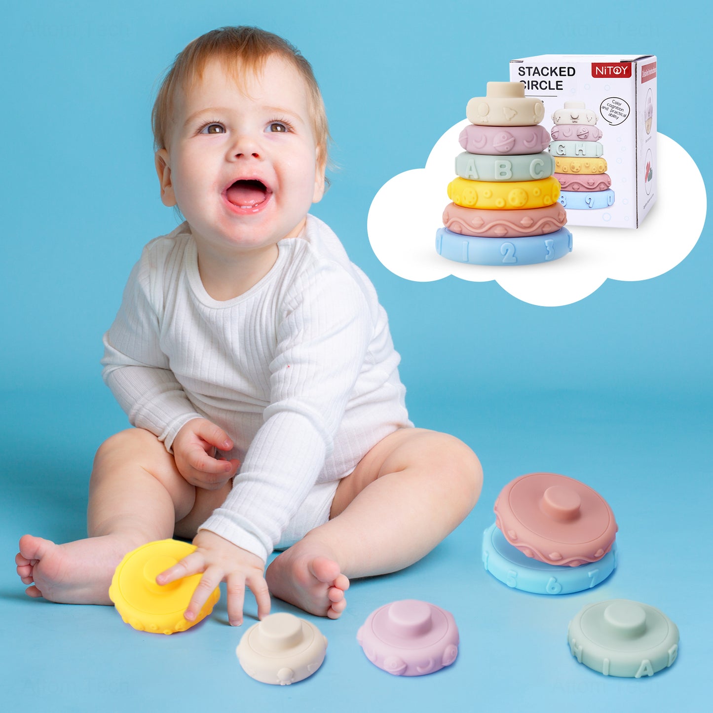 Stacking Nesting Building Ring 6PCS Tower Teether Stacker Toy for Boys and Girls