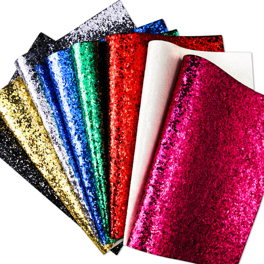 PU Glitter Leather 8-Color Coarse 1.2mm Thick Sheets with Hexagon Flakes for Mak