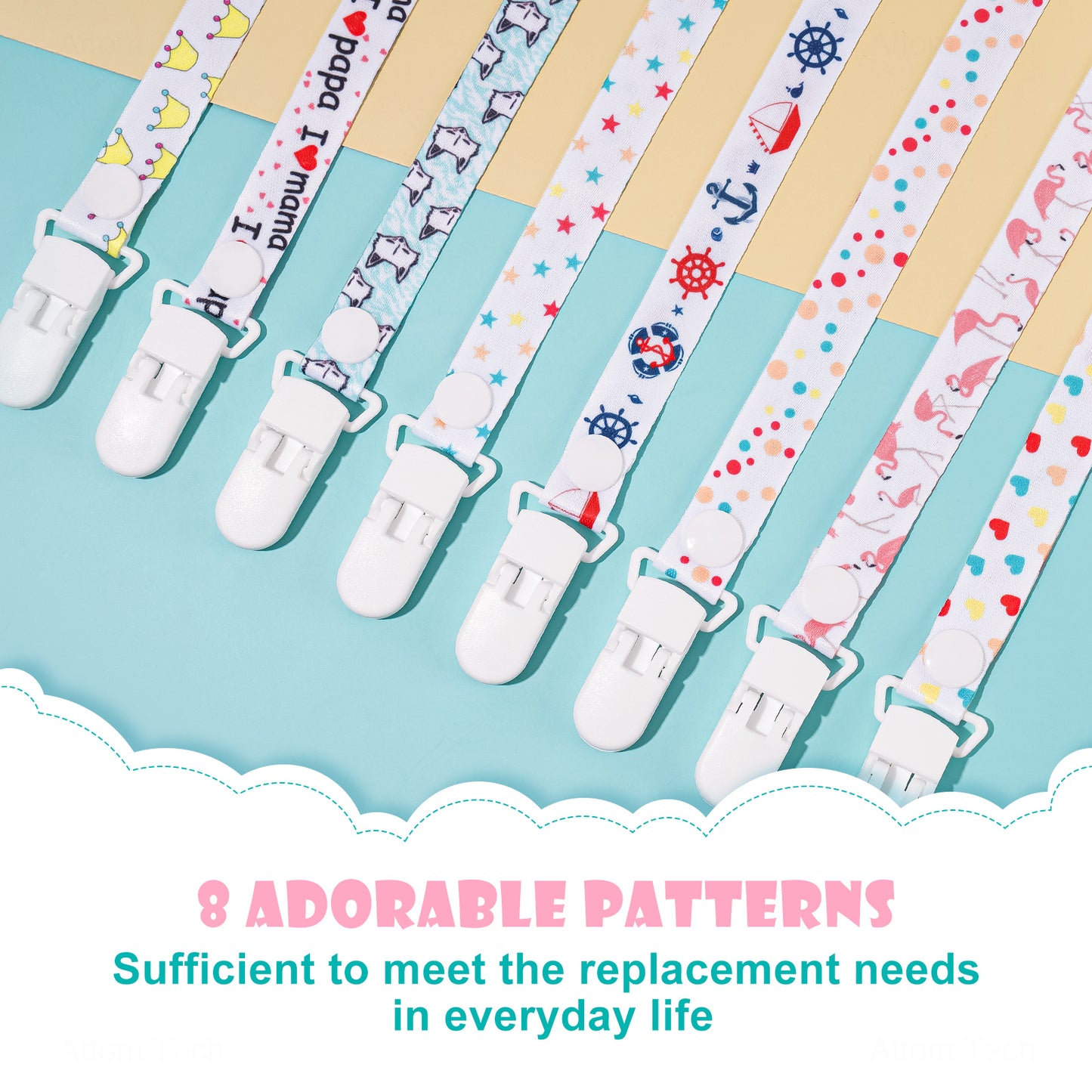 8PCS Unisex Baby Teething Adjustable Length Pacifier Clip Sraps, Universal Saf