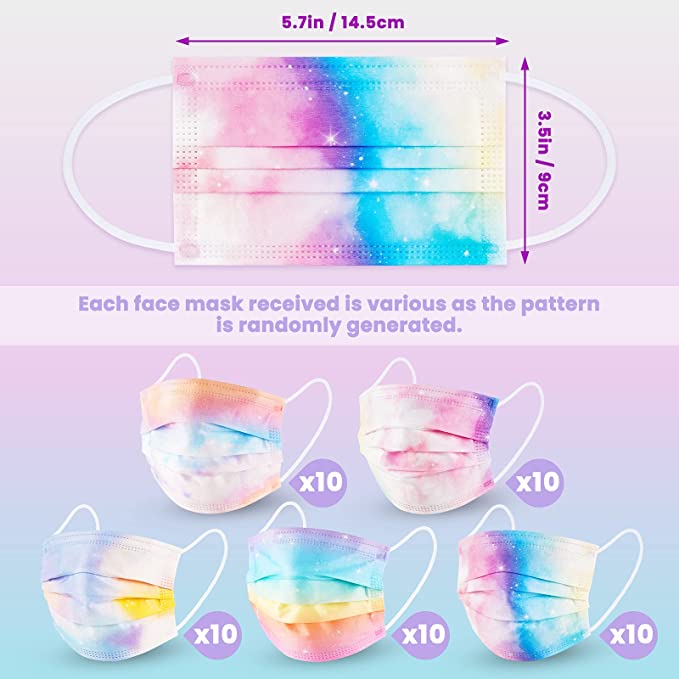 50PCS Kids Galaxy Prints Disposable Single Wrap Assorted Tie-Dye Gradient Colors