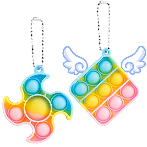Fidget Pack 2PCS Mini Push Pop Bubble Fidget Toy Keychains Square+Ninja Shurik