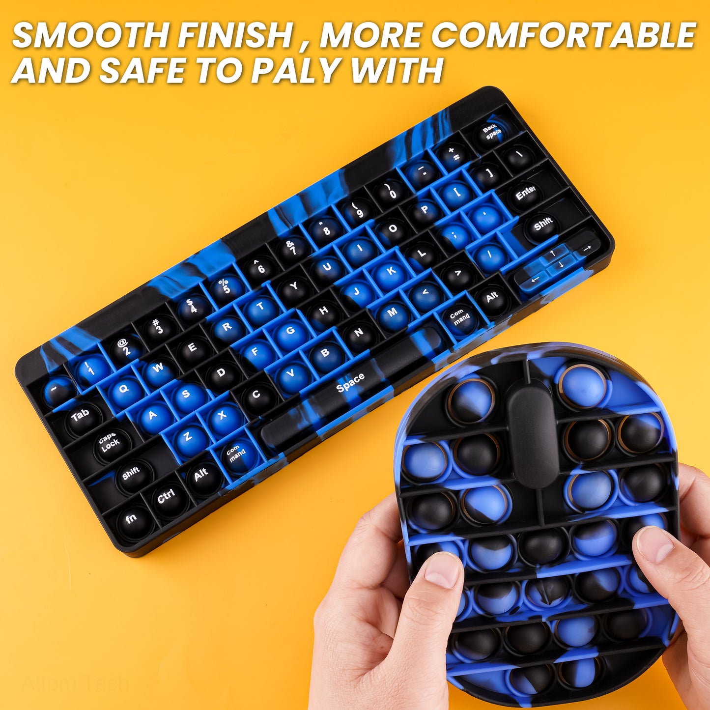 2PCS Keyboard & Large Mouse Push Pop Bubble Fidget Tie-Dye Blue/Black Camo