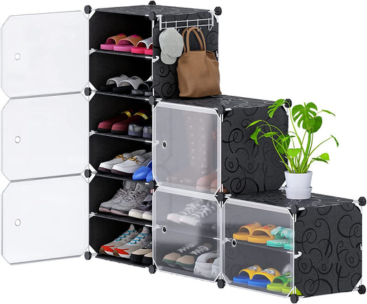 Shoe Rack Organizer w/ Doors 24 Pairs Closet Shoe Box Storage Cabinet Stackable