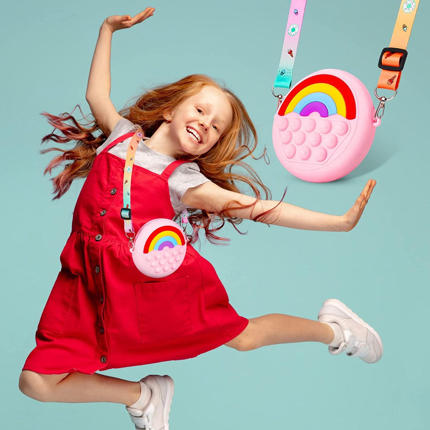 Rainbow Mini Handbag Pop Push Bubble Fidget Sensory Toy Silicone Popper (Pink)