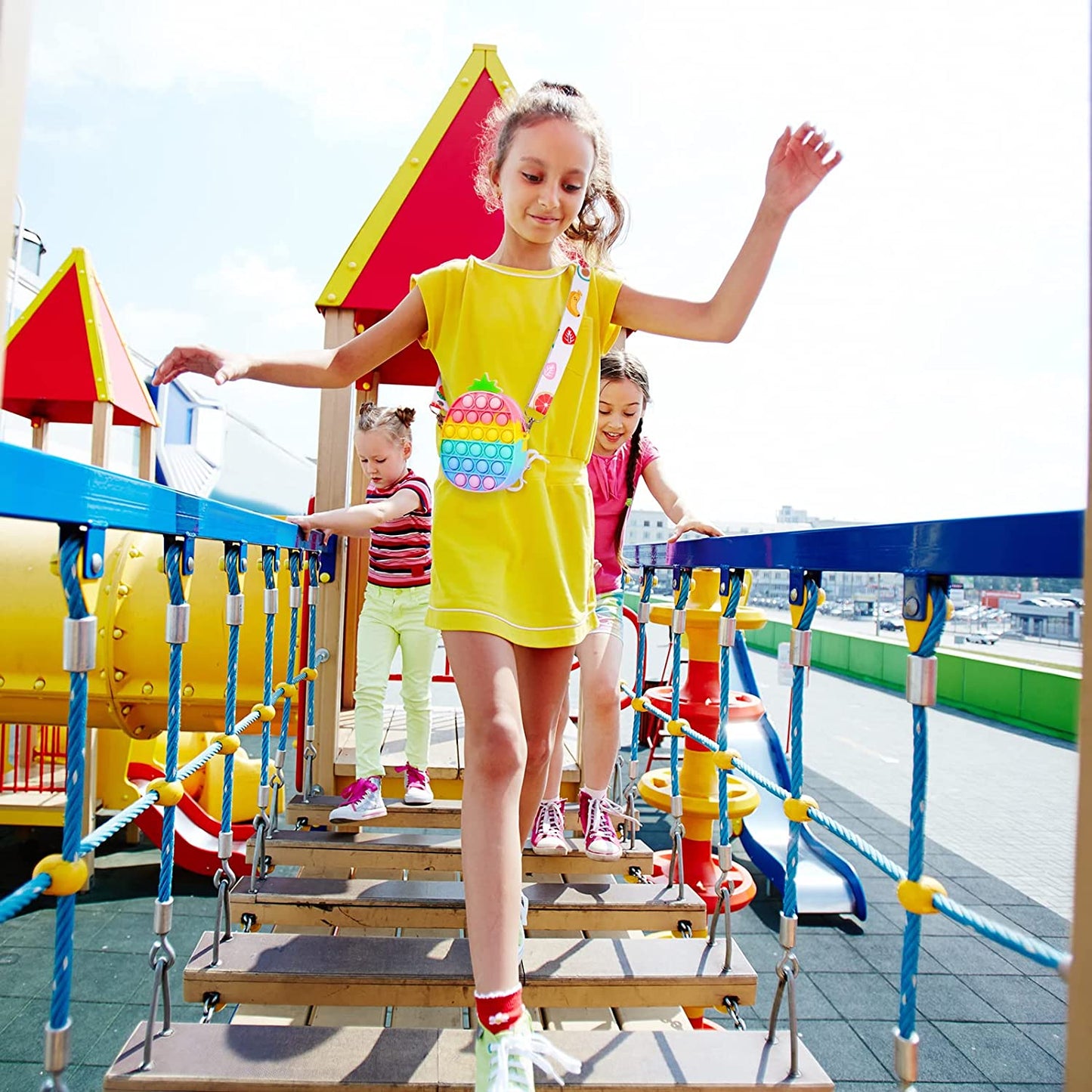 Pineapple Zipper Crossbody Bag Push Pop Bubble Fidget Sensory Toy Multifunction