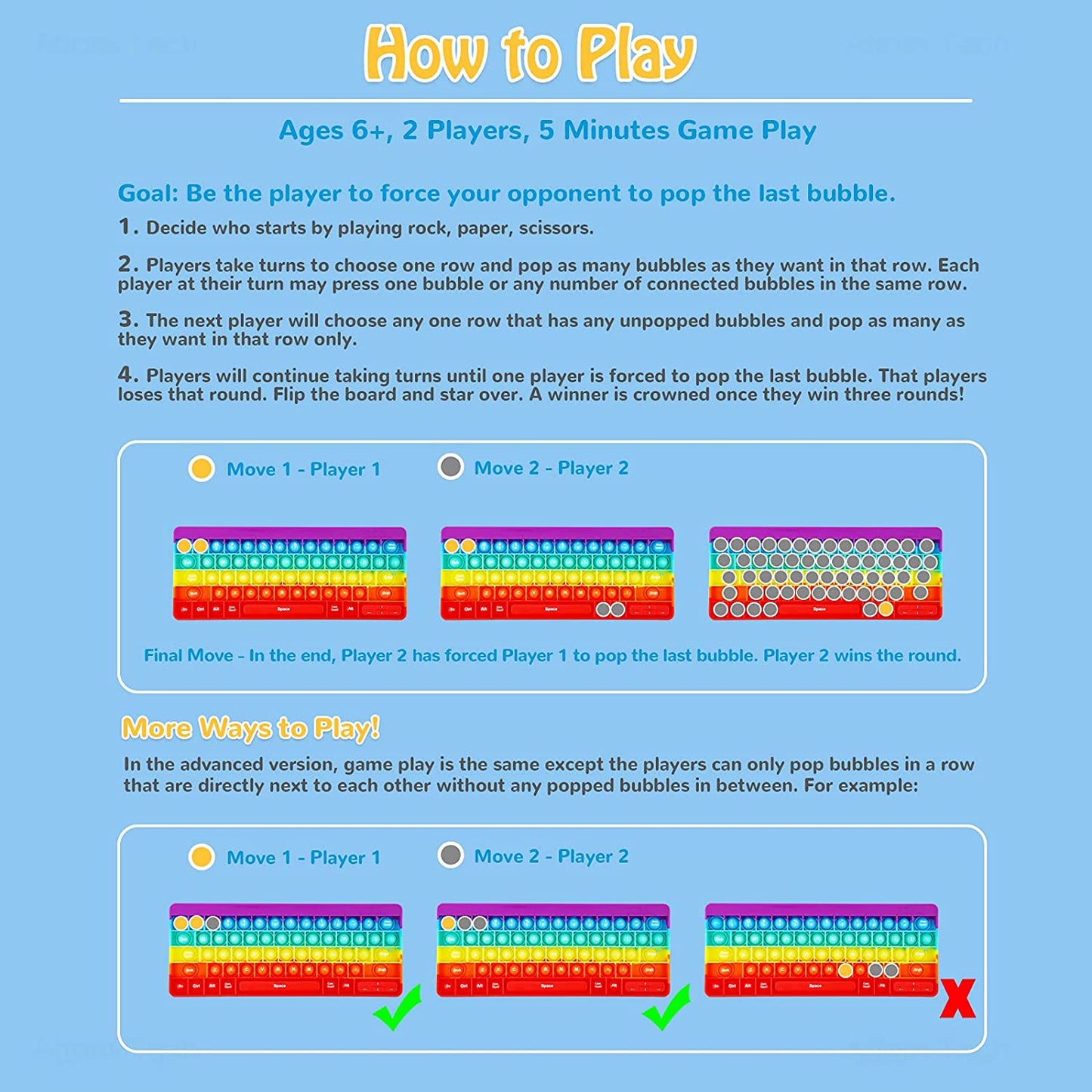 Pop Keyboard Silicone Bubble Popper Fidget Sensory Toy Big Size 10.4x4.1 Letters