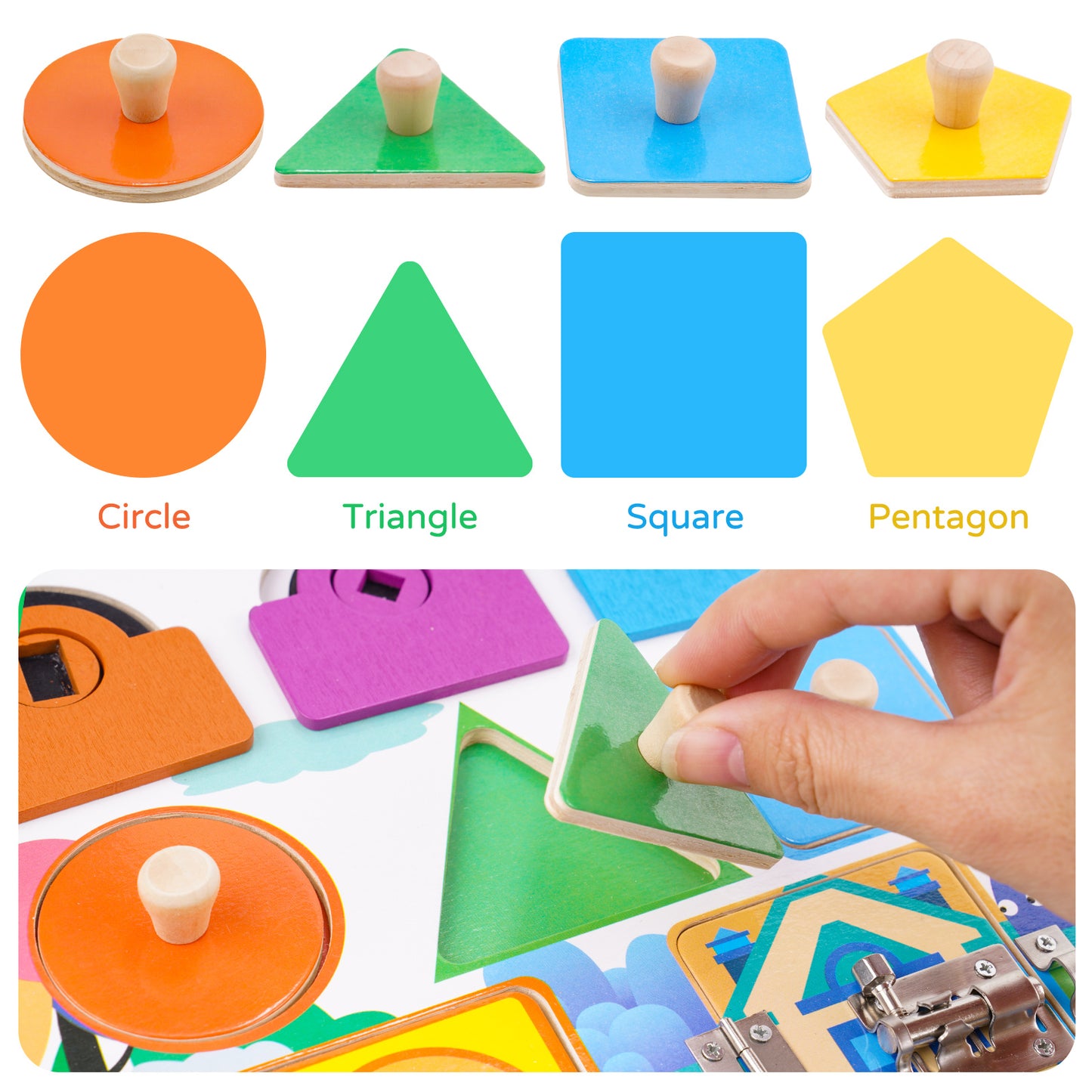 Busy Board Wooden Montessori Activity Sensory Toy Kids 3+, Locks & Latches