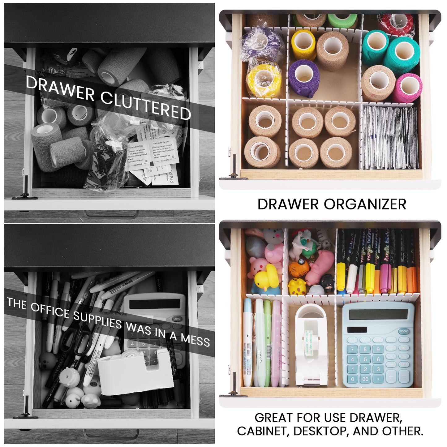 16PCS Adjustable Drawer Divider Combo Set (12x 12.6?”x2.75?”+4x 17.1?”x2.75?”)