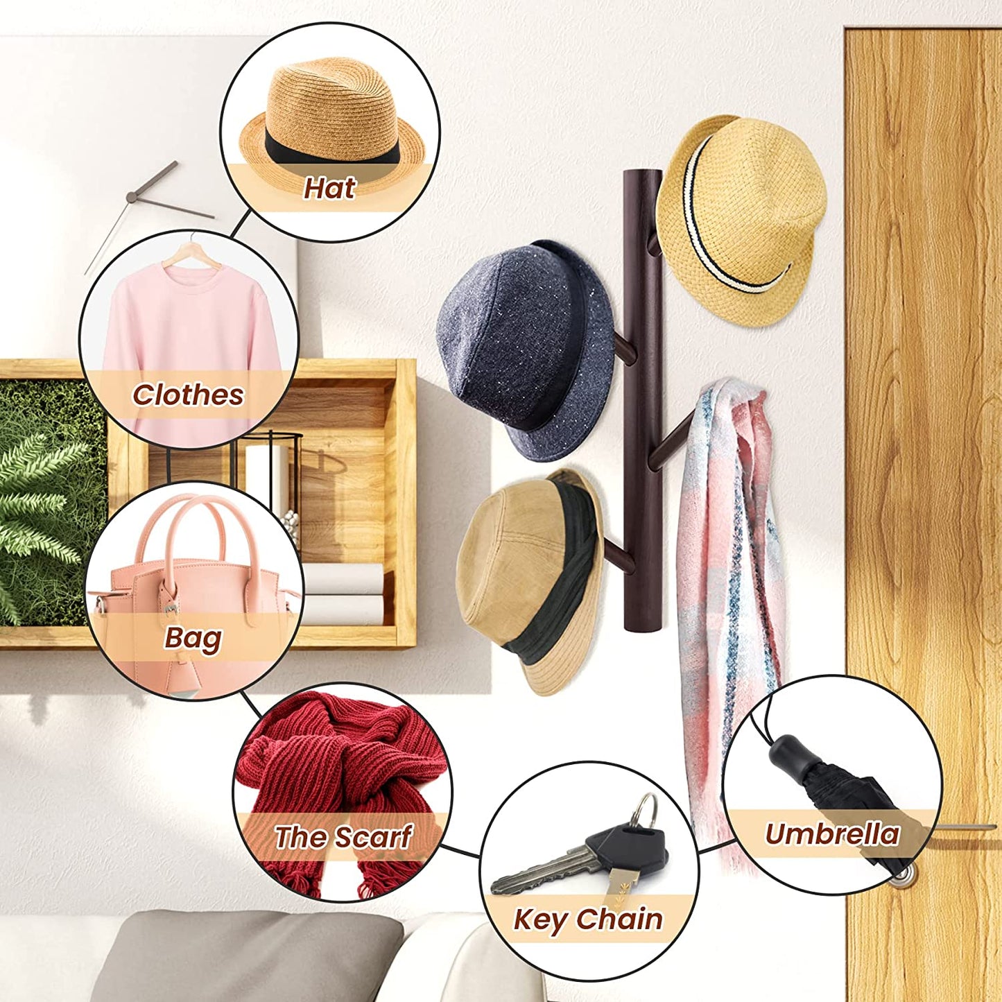 Branch Shape Decorative Wooden Coat Wall Mount Hook 2PCS Nordic Coat Rack Hanger