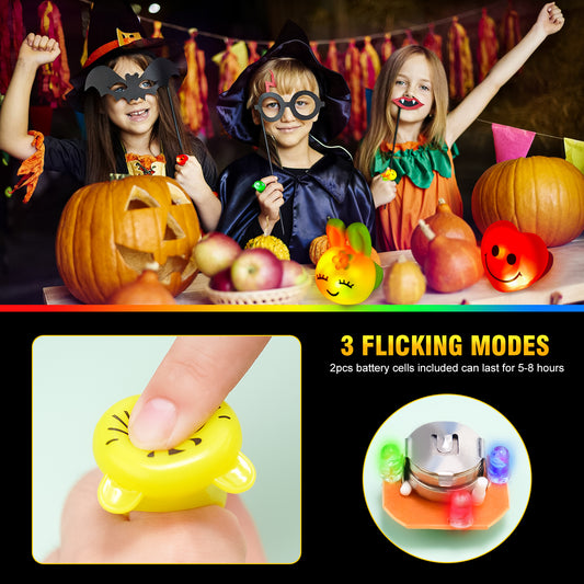 30PC Flashing LED Light Up Bumpy Jelly Rubber Ring 10 Shapes Colorful Finger Toy