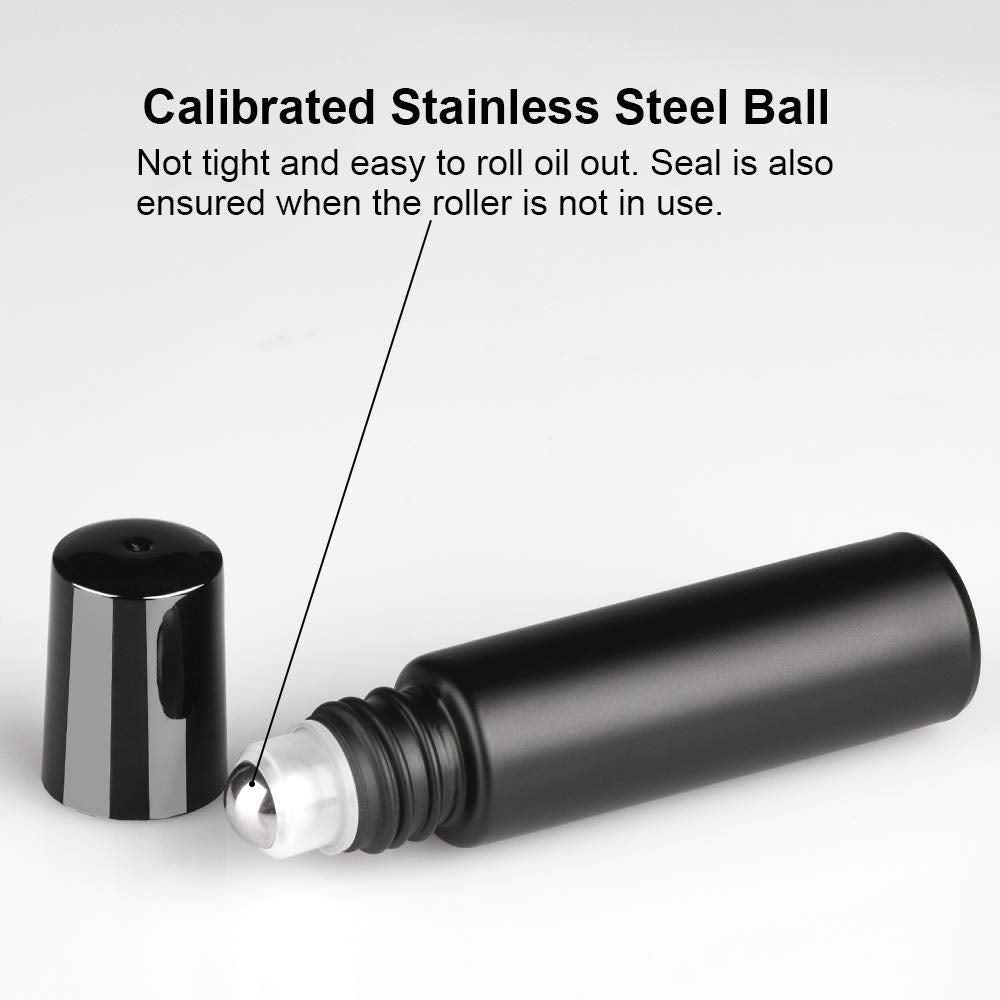 20PCS Roller Bottles 10mL Essential Oil Ultra Thick Matte Black Frosted Glass (2