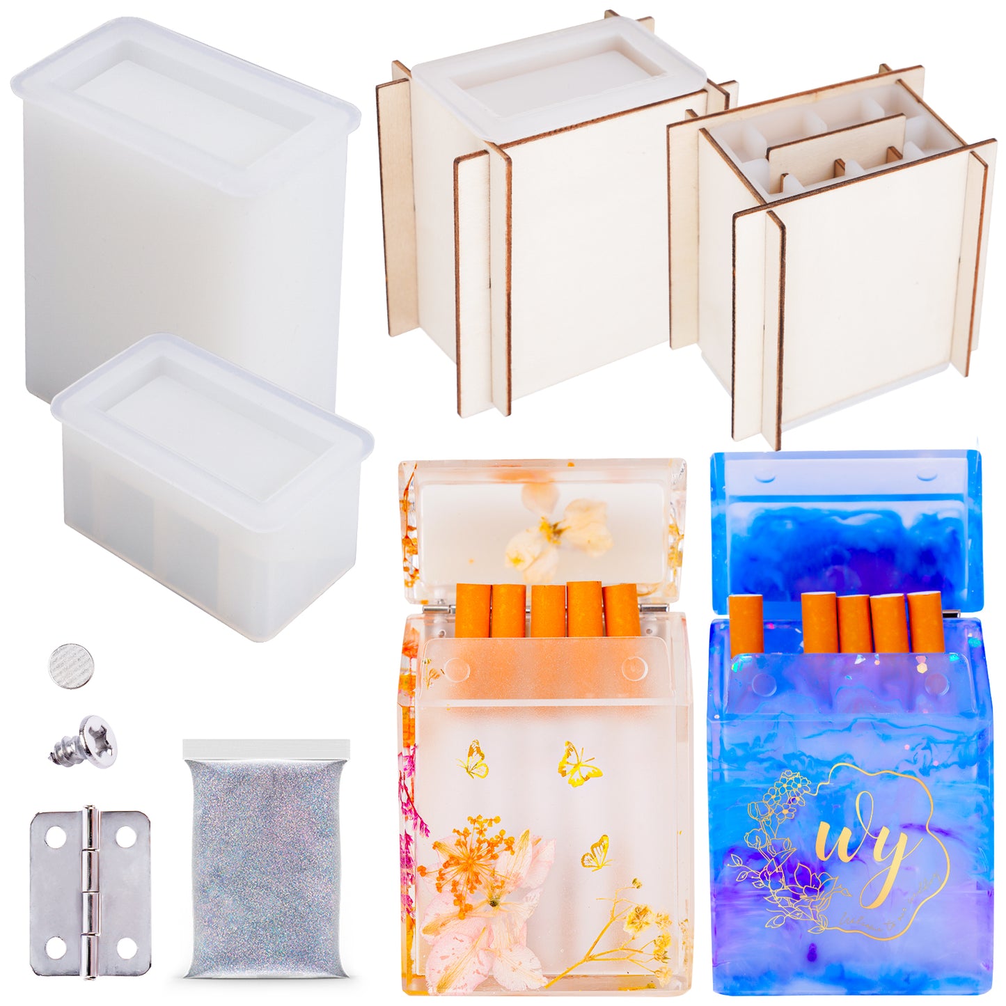 DIY Epoxy Resin Flip Top Cigarette Case Casting Kit Silicone Mold Screws Faste