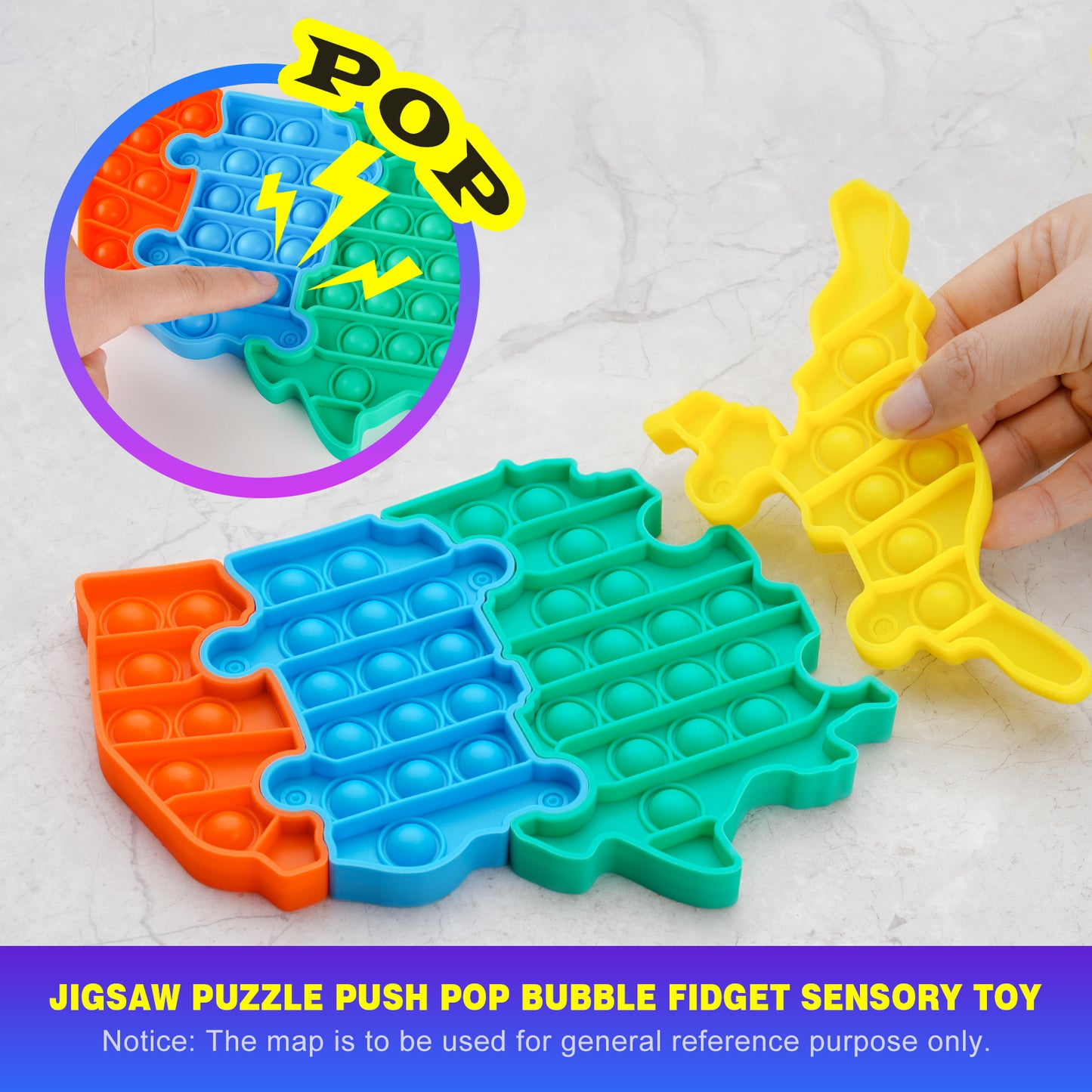 Push Pop Fidget Toy Silicone Bubble Sensory Game Board Stress Relief (US Map)
