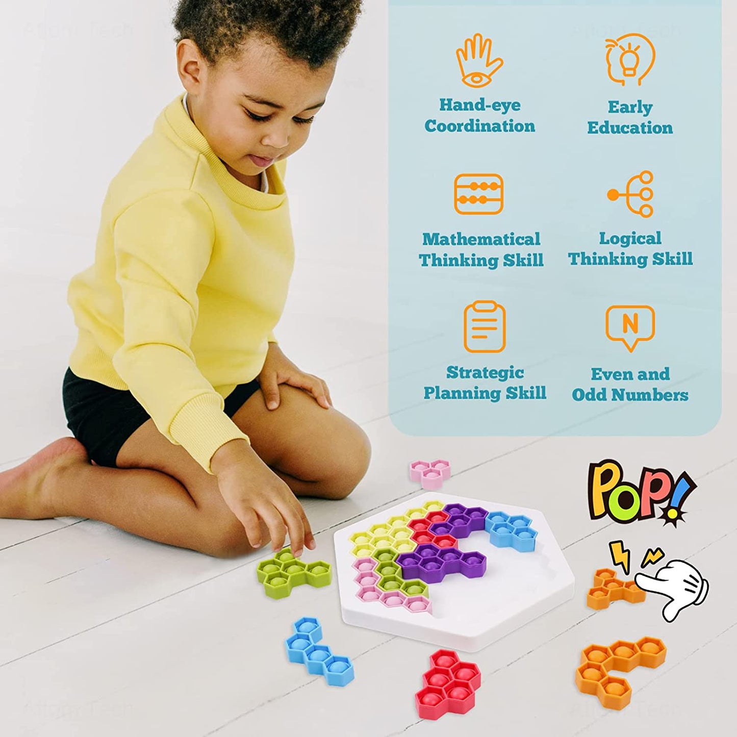 Hexagon Jigsaw Puzzle Pop Bubble Fidget Sensory Toy Silicone 3D Building Blocks