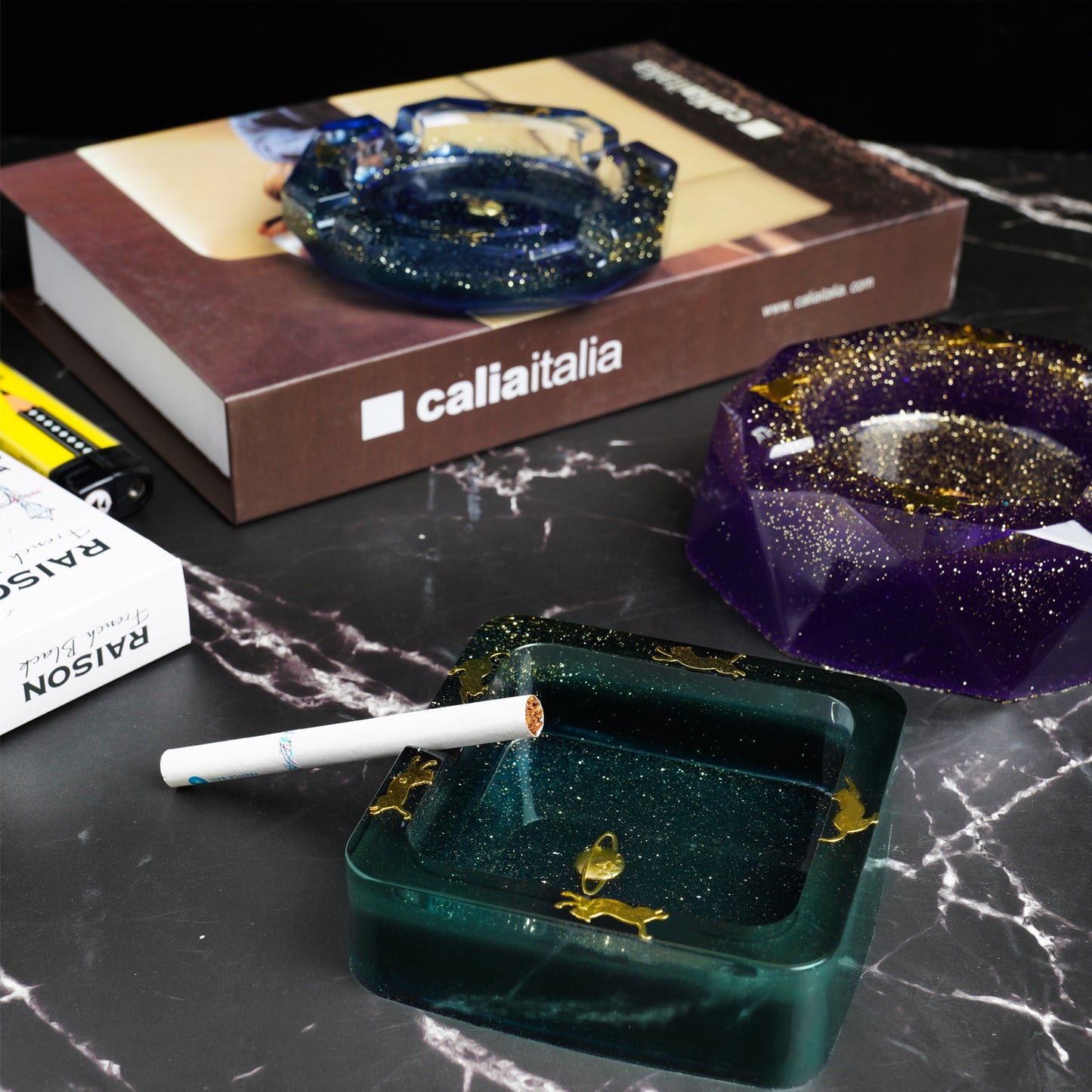 Epoxy Resin Silicone Molds Ashtray/Coaster 4 Shapes+9 Colors Glitter Powder Sq