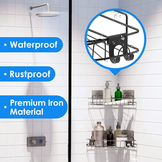 Adhesive Shower Corner Caddy Large+Small 3PCS Soap Holder Drill-Free Wall Mount
