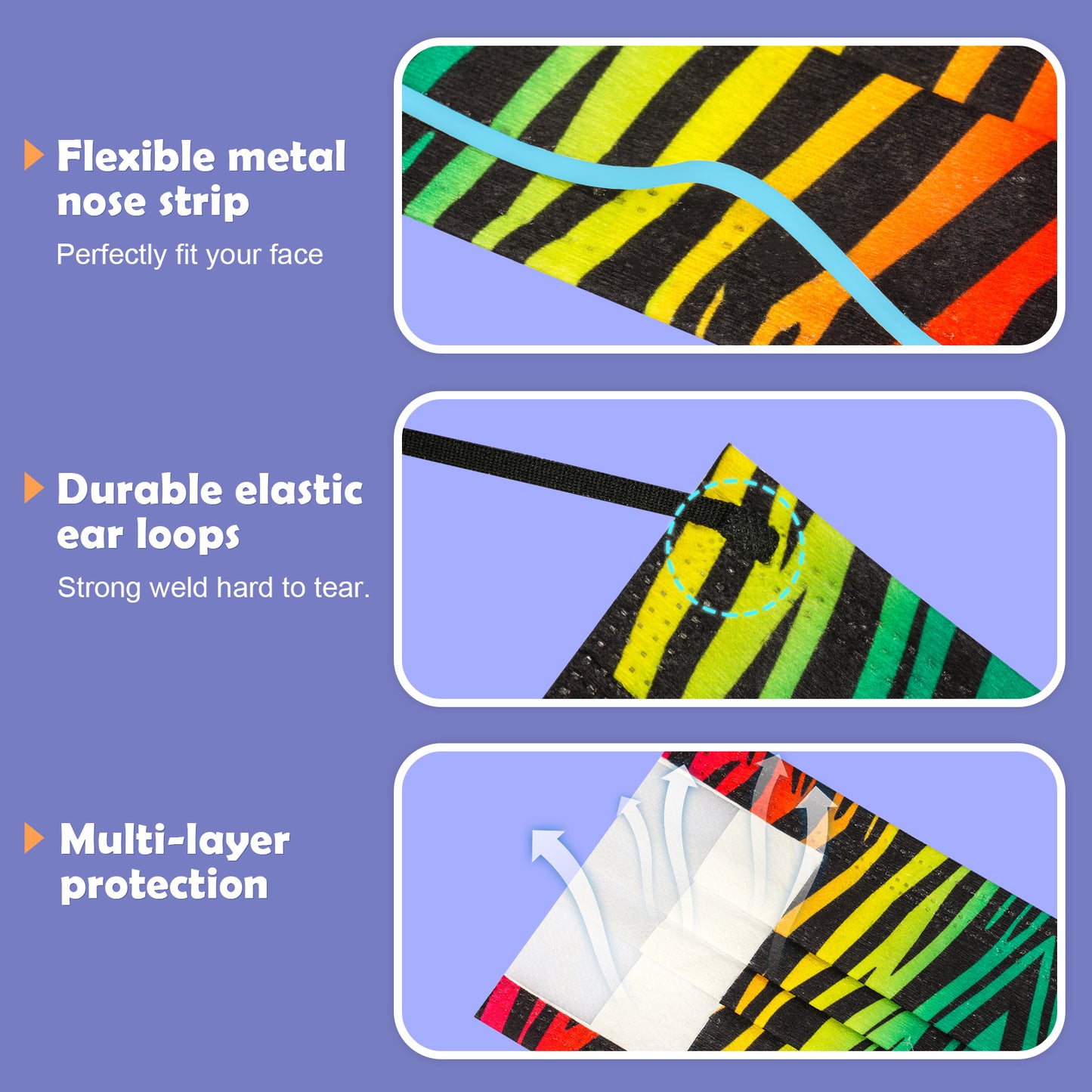 Adult Zebra Stripe Disposable 60 Pcs Unisex Gradient Rainbow Color Individual