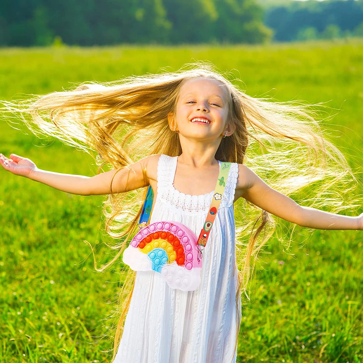 Rainbow Purse Push Pop Bubble Fidget Sensory Toy Colorful Shoulder Crossbody Bag