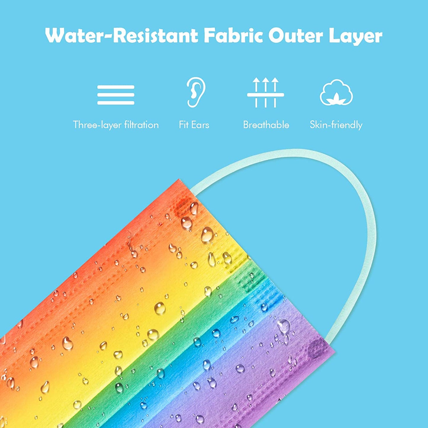 Kids 60PCS Disposable Gradient Rainbow Colors Individually Packaged 3-Layer