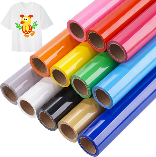 HTV Heat Transfer Vinyl Rolls 12 Pack 12"x5ft Sheet Vinyl Assorted Colors Bundle